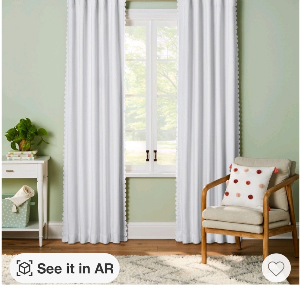 Two Pillowfort blackout curtain scalloped cream white 42 x 63
